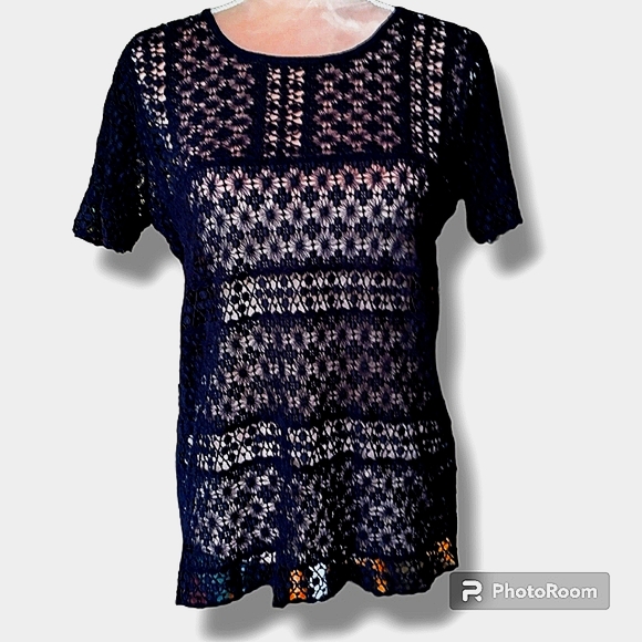 🖤MADEWELL CROCHET SHORT SLEEVE BLOUSE SIZE MEDIUM 🖤 - Picture 3 of 9